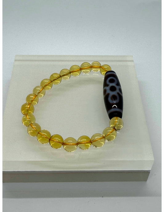 10084 - Five Eyed Lighting Dzi Bead With 8mm Yellow Citrine Bracelet