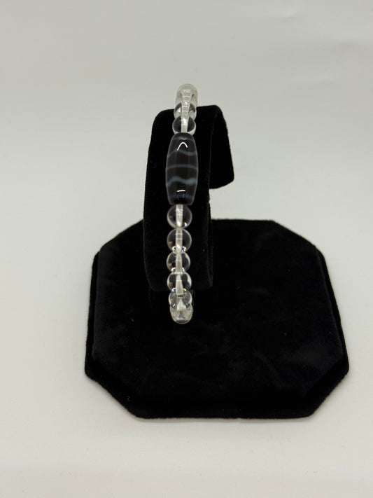 14588 - Mini Water Dzi With 6mm Smooth Clear Crystal Beads