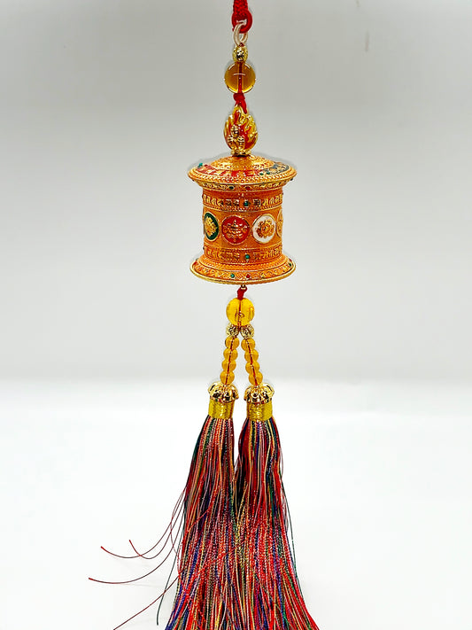 16416 - 8 Auspicious Symbols Prayer Wheel Hanging (Gold Color)