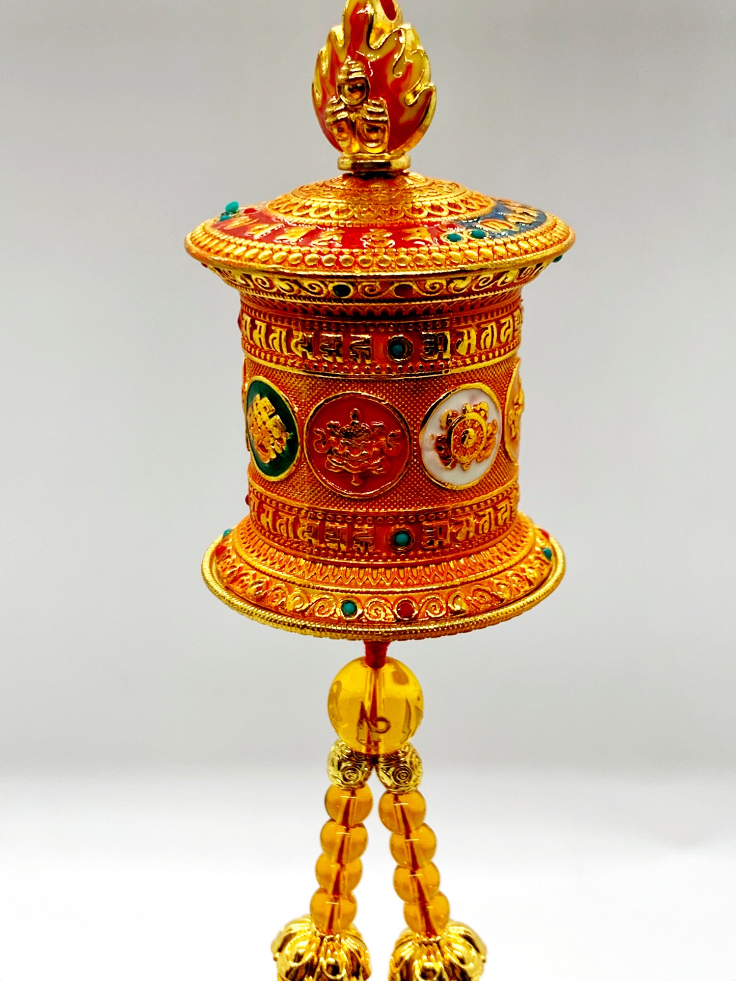 16416 - 8 Auspicious Symbols Prayer Wheel Hanging (Gold Color)