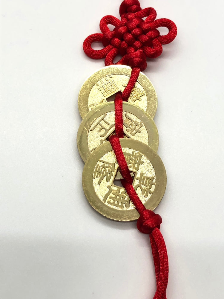 9232 - 3 Gold Coins Knotted With Red Ribbon