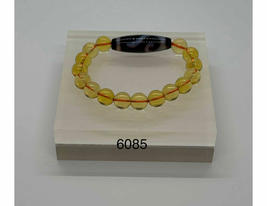 6085 - Money Hook Dzi Bead With 10mm Yellow Citrine