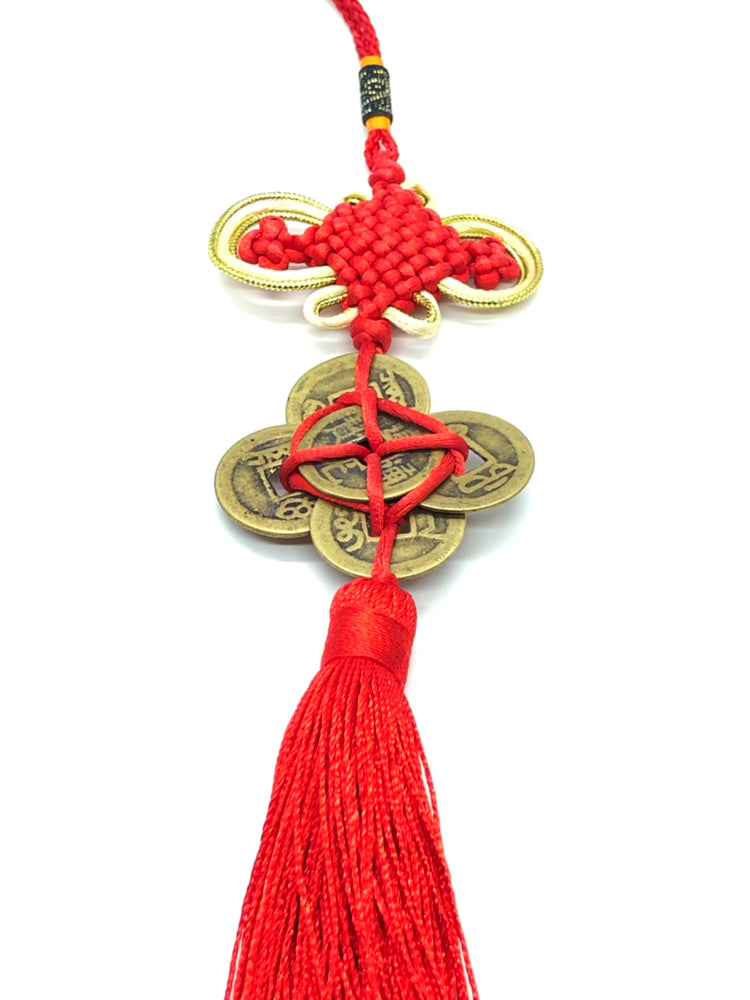 14756 - 6 Emperor Coins with Red and Gold Mystic Knot