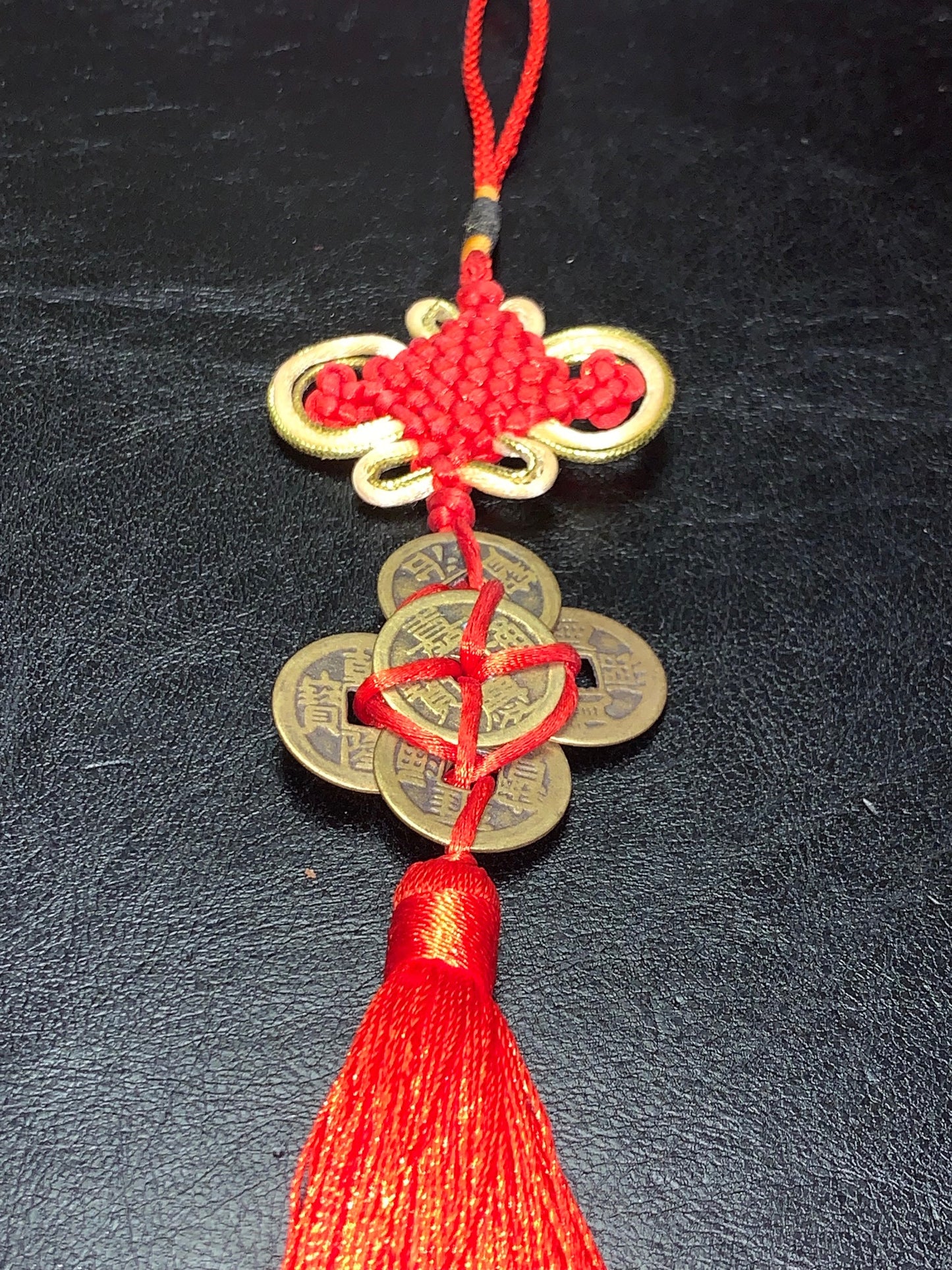 14756 - 6 Emperor Coins with Red and Gold Mystic Knot