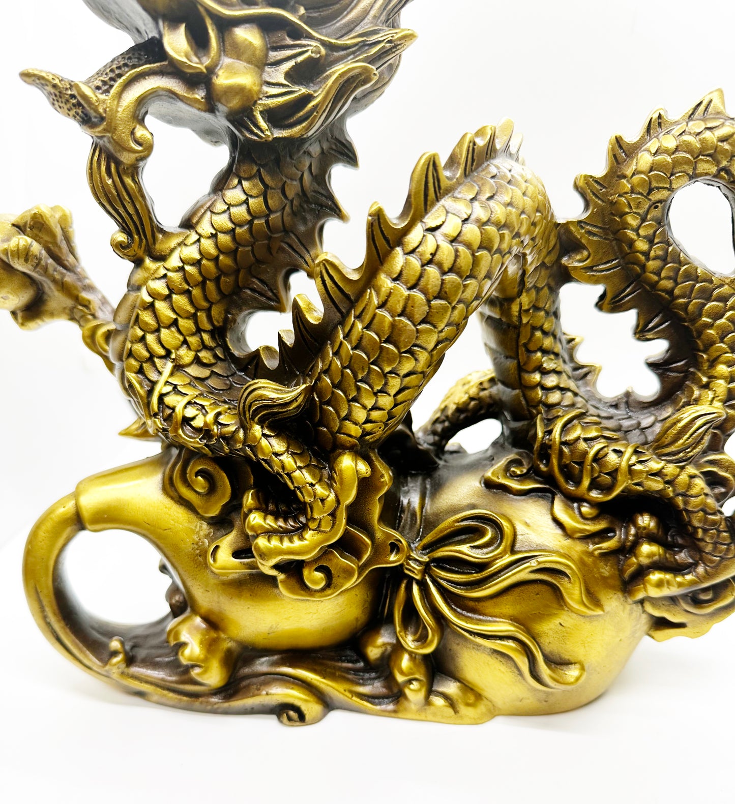 6690 - Brass Dragon Sitting On Wu Lou - 13 Inches Length