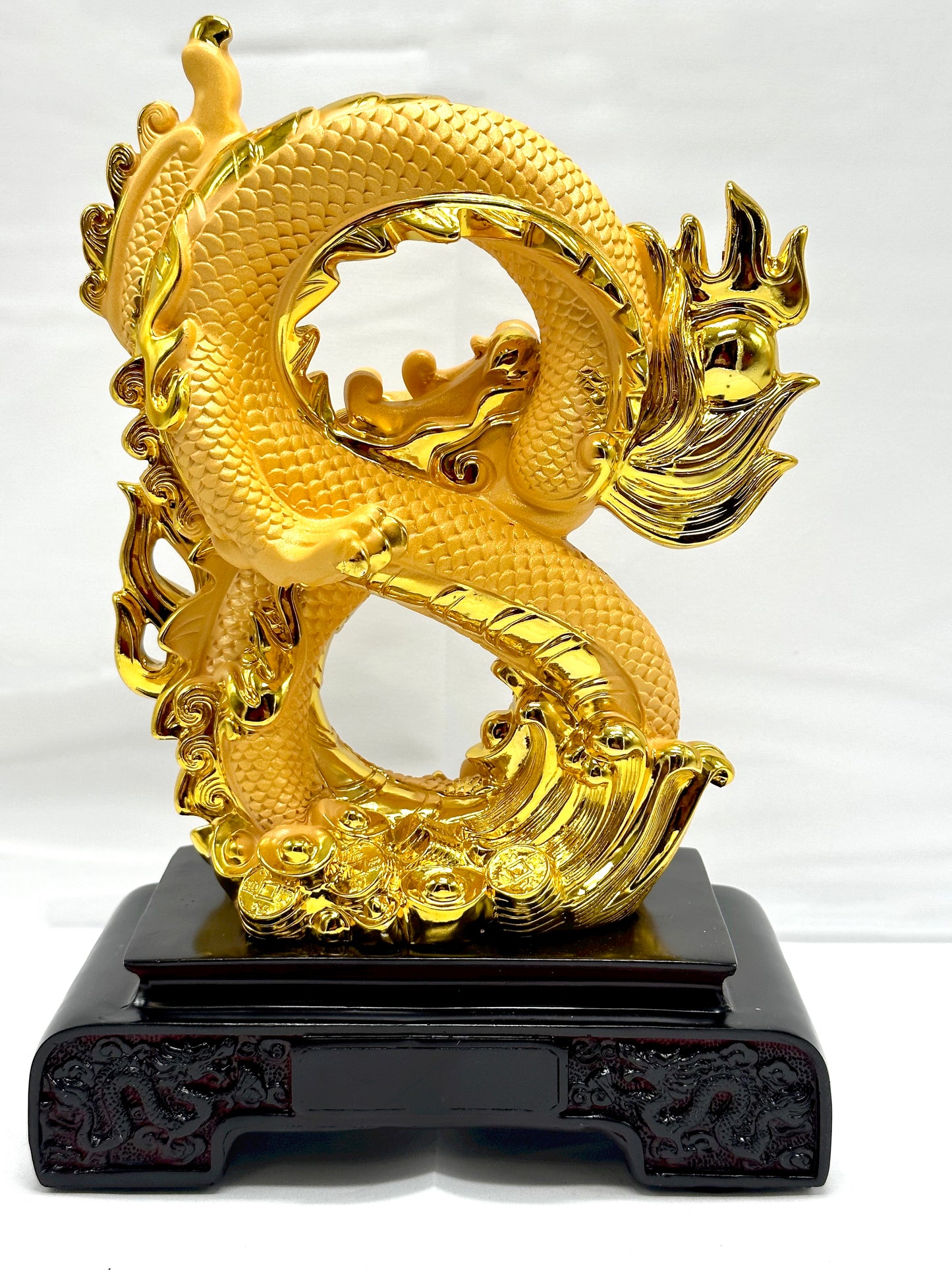 16082 - Rising Golden Dragon in Number 8 Shape For Wealth - 12 Inches Height