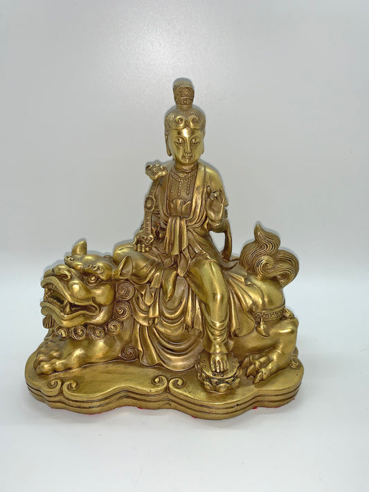 15133 - Manjushri Sitting On Snow Lion and Holding Ru Yi
