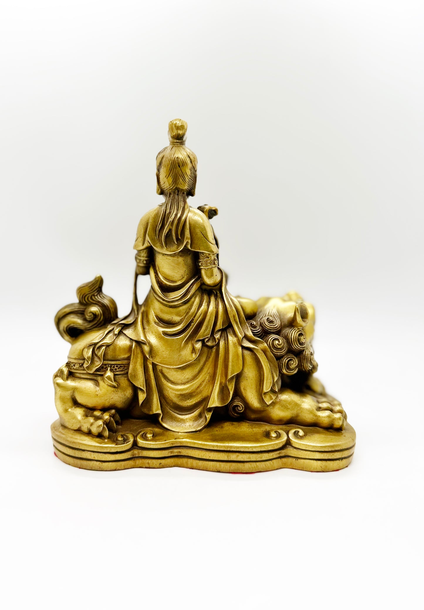 15133 - Kuan Yin Sitting On Snow Lion and Holding Ru Yi