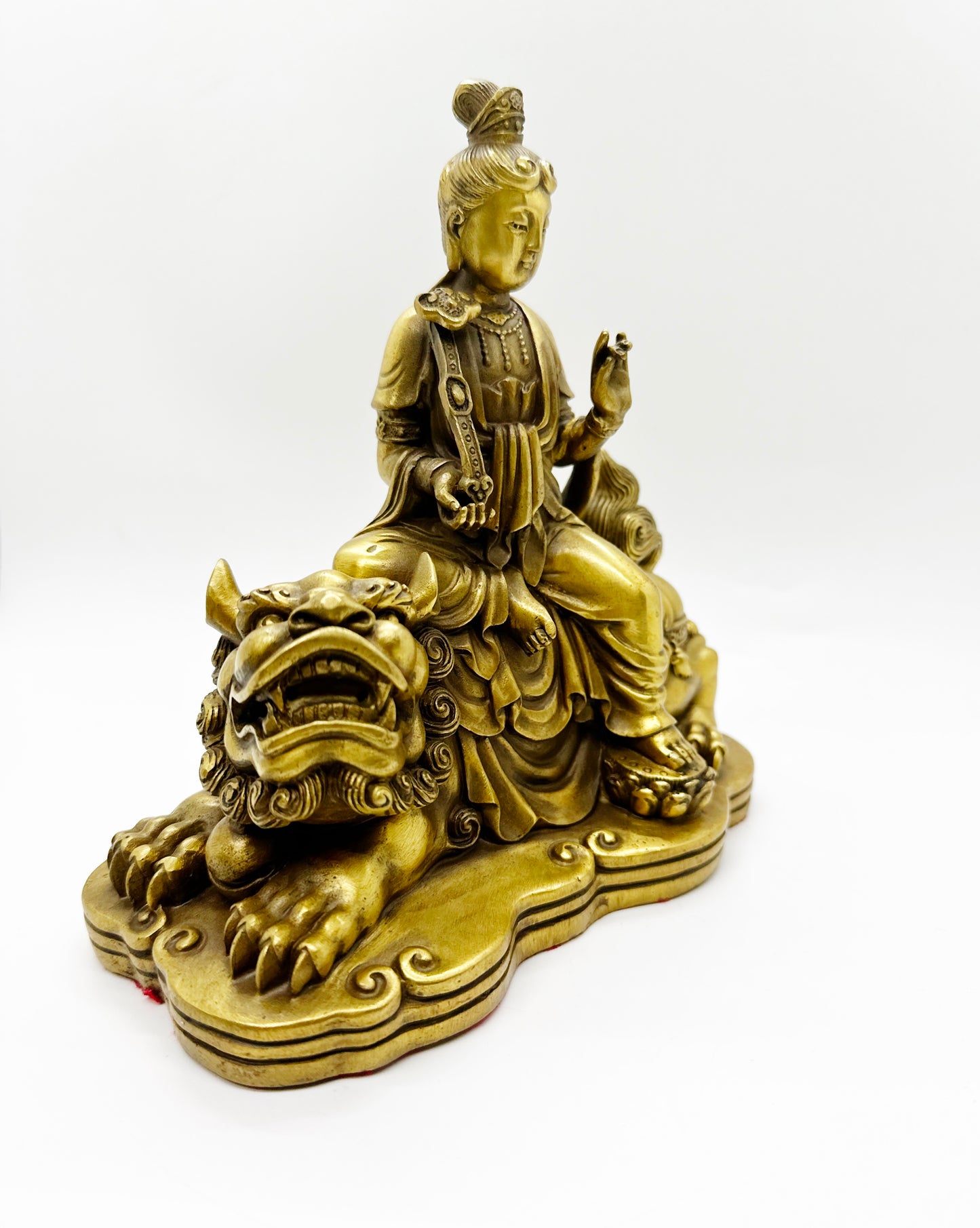 15133 - Kuan Yin Sitting On Snow Lion and Holding Ru Yi