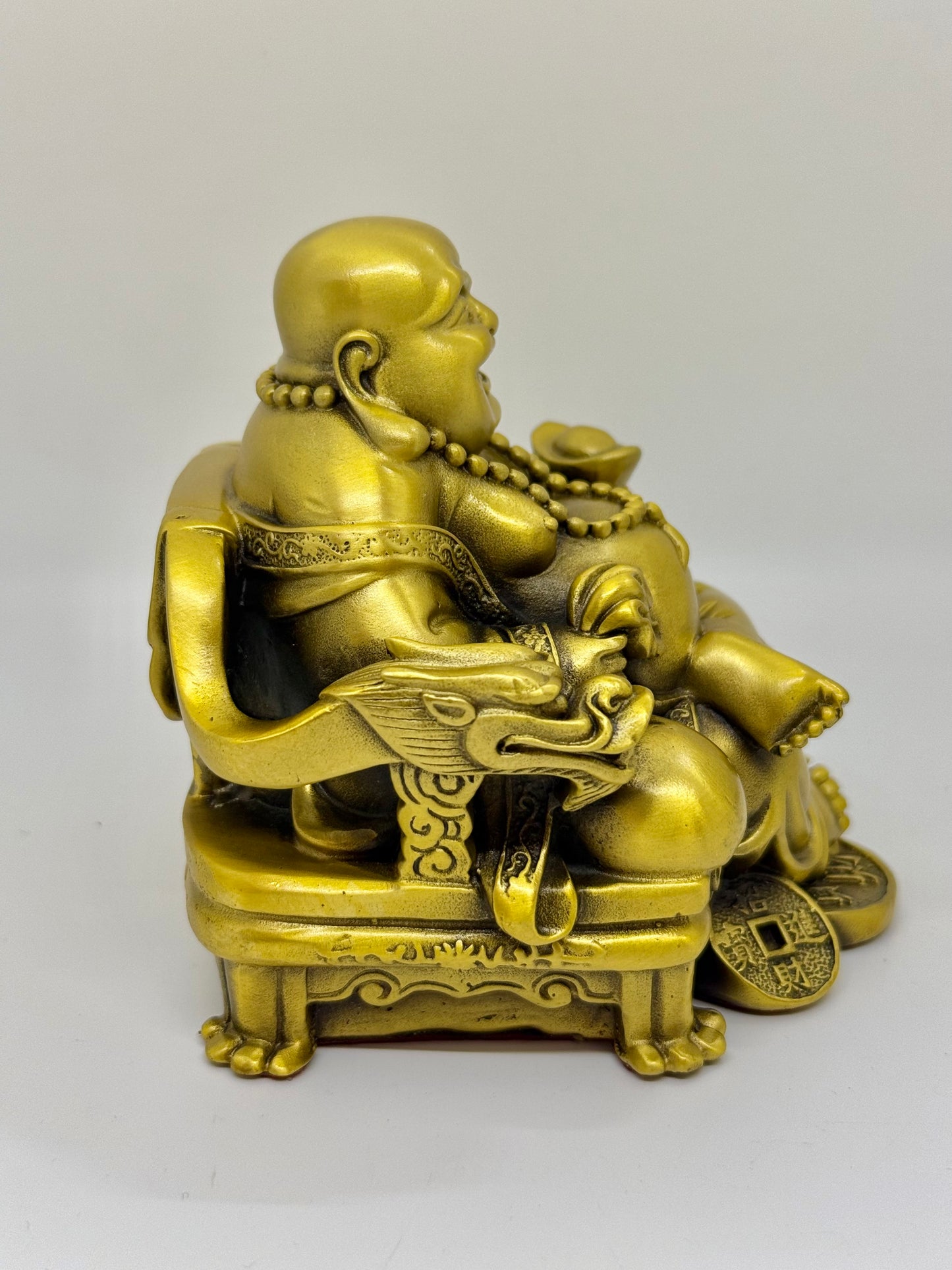 Brass Laughing Buddha Sitting on the Dragon Chair - 4"Height (1265)