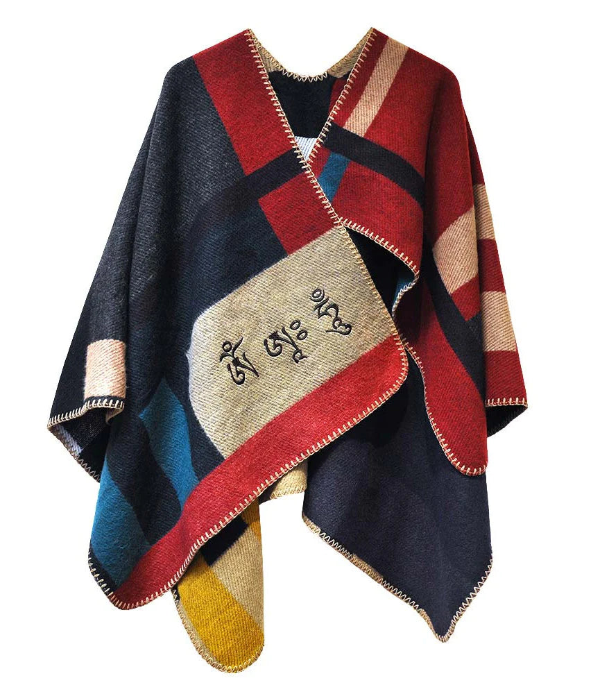Om Ah Hum Blanket Poncho (Black Mantra)