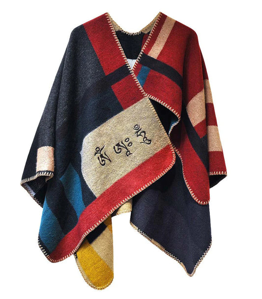 Om Ah Hum Blanket Poncho (Black Mantra)