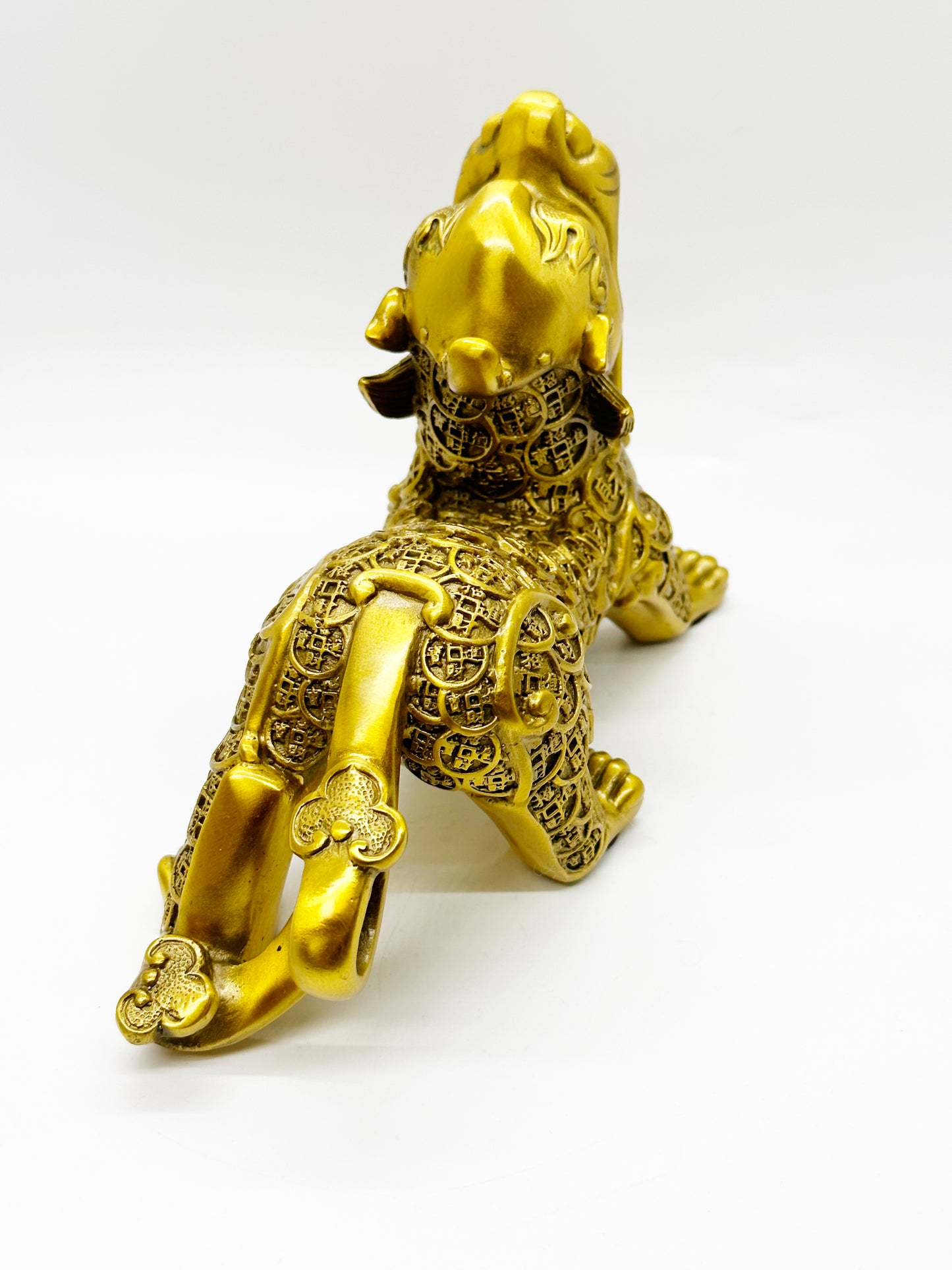 6393 - Brass Pi Xie with Coins - 8 Inches Height