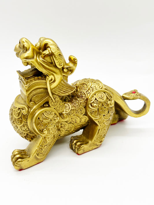 6686 - Brass Pi Xie with Coins - 5 Inches Height