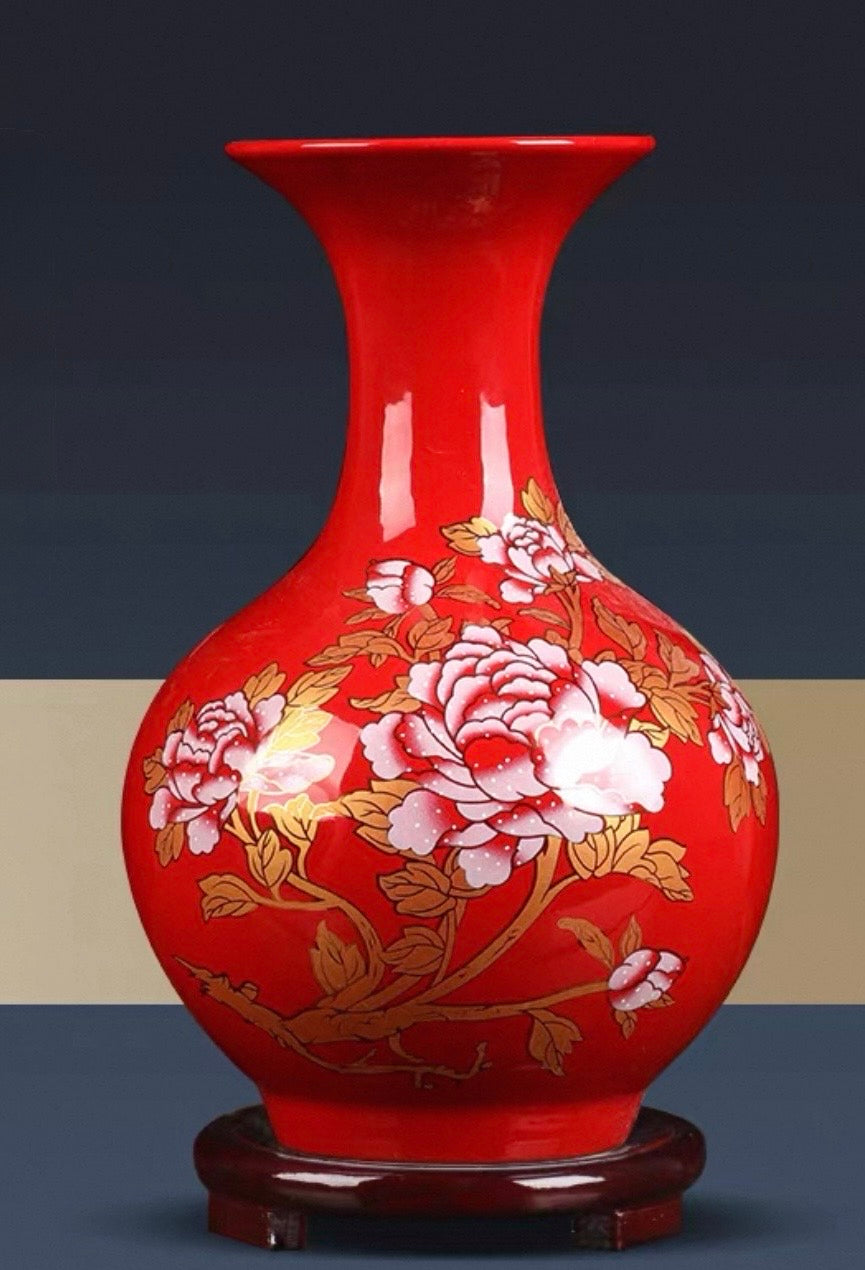 Red Peony Vase for Love - 9.5 Inches (7788A)
