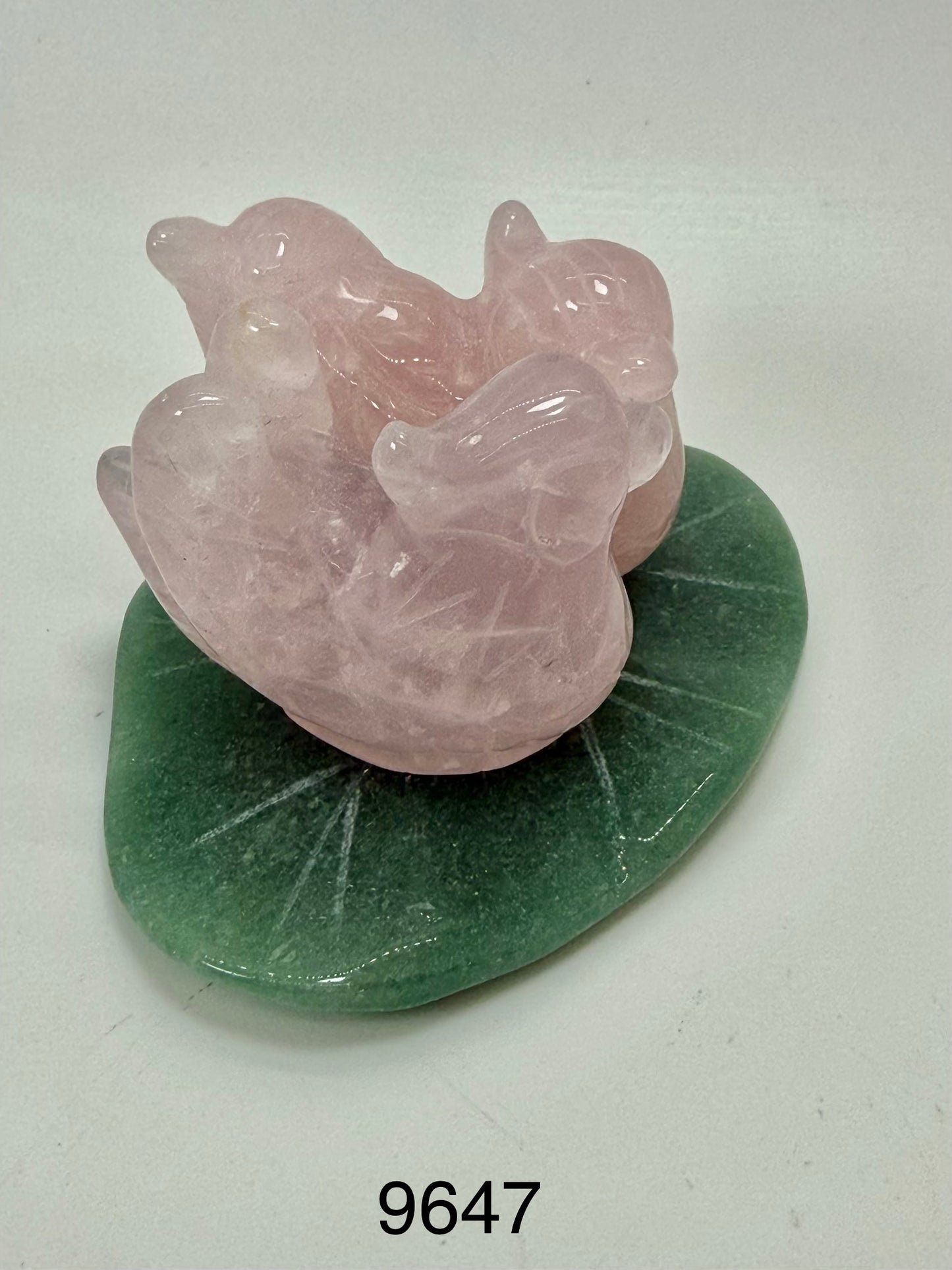 Rose Quartz Mandarin Duck on Acenturine Leave - 1 1/2 Inches Height (9647)