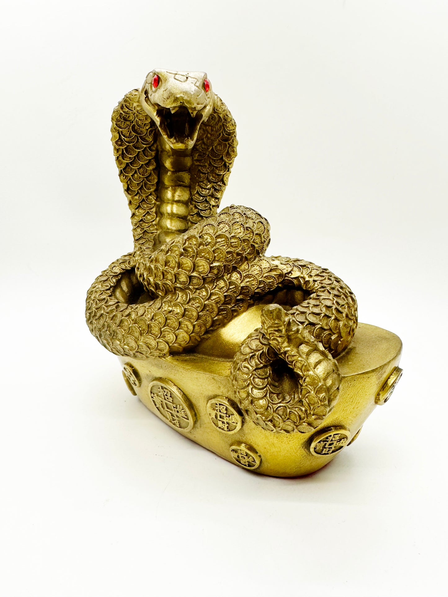 12774 - Brass Snake Sitting On Ingot - 6 1/2 Inches Height