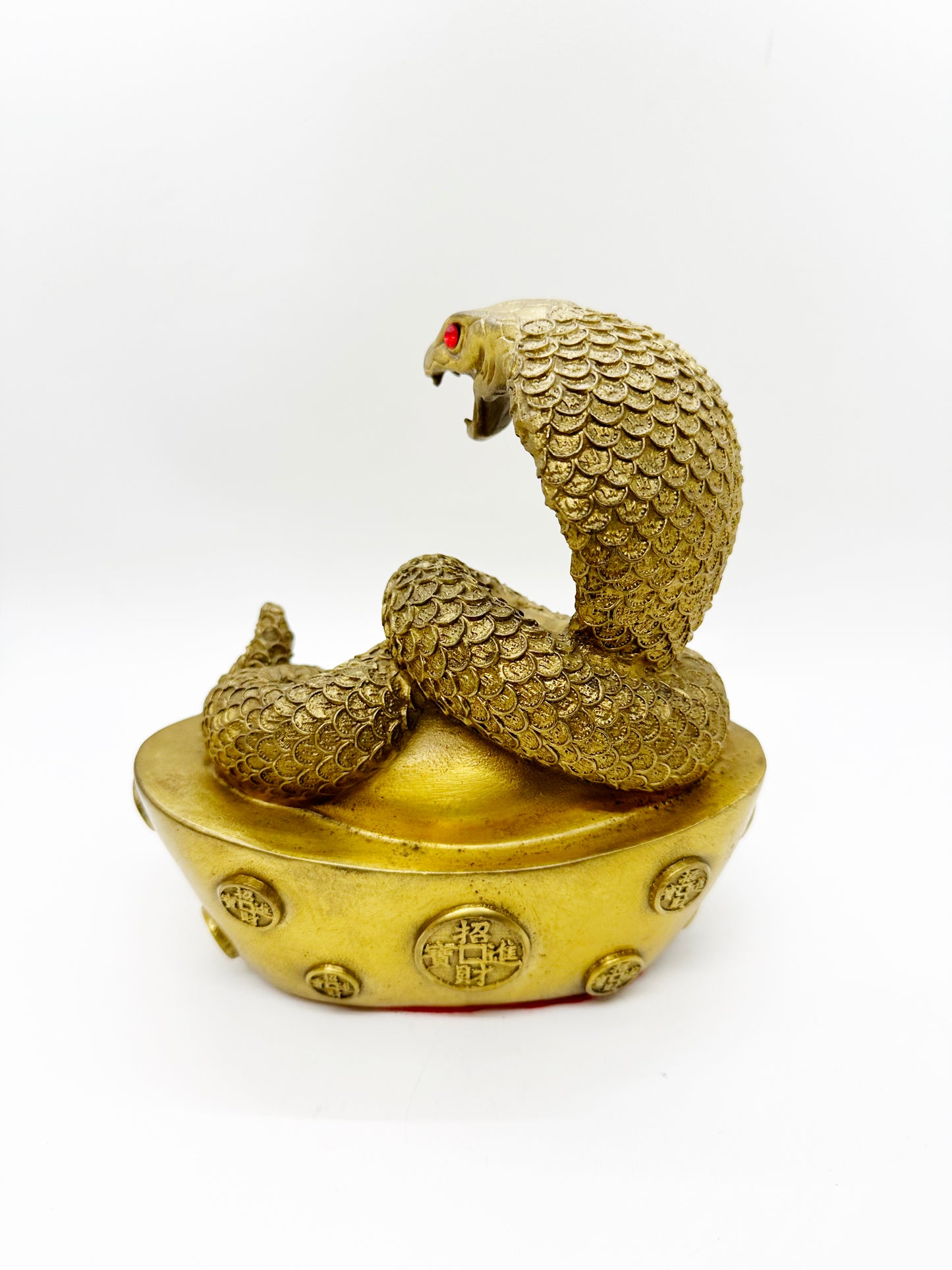 12774 - Brass Snake Sitting On Ingot - 6 1/2 Inches Height
