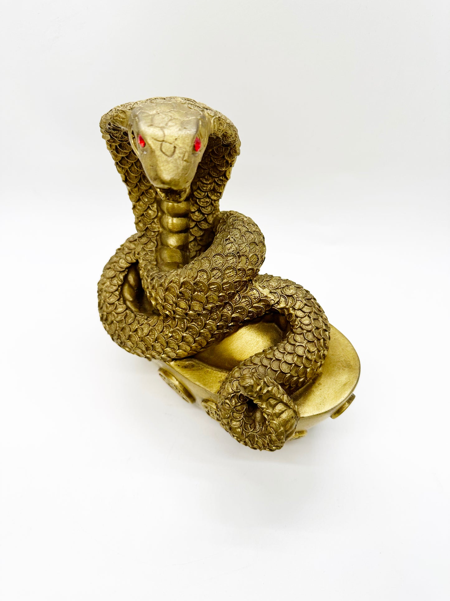 12774 - Brass Snake Sitting On Ingot - 6 1/2 Inches Height