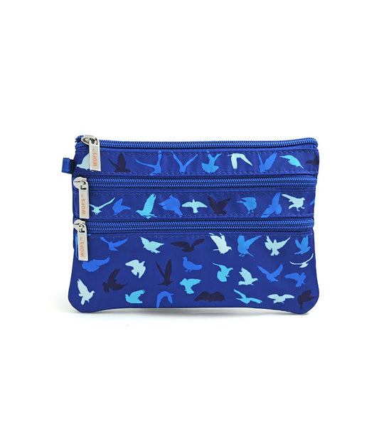 TRIPLE ZIPPER LUCKY POUCH 100 BIRDS (BLUE) - 7541