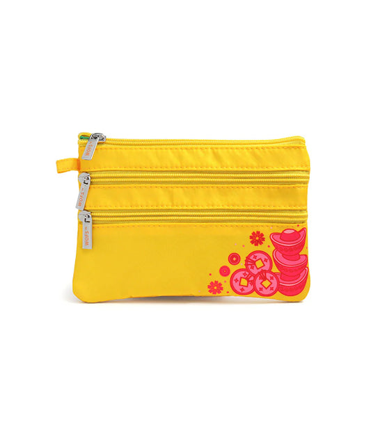 TRIPLE ZIPPER LUCKY POUCH LUCKY COINS & INGOTS (YELLOW) - 7631