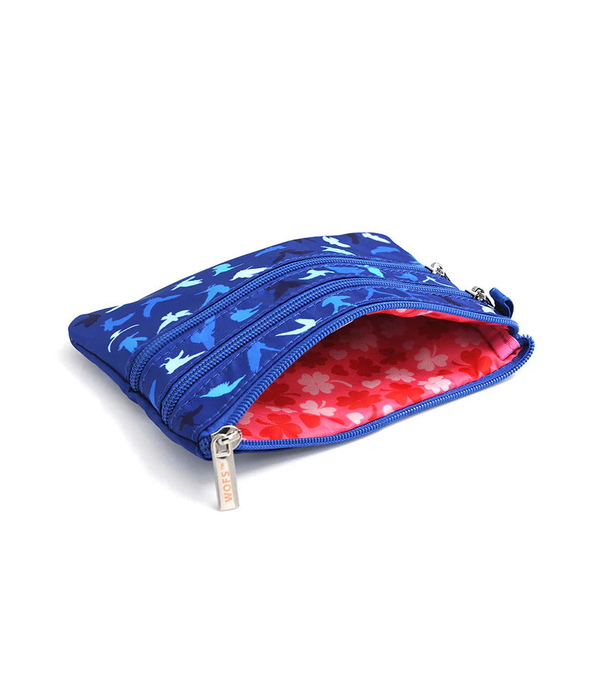 TRIPLE ZIPPER LUCKY POUCH 100 BIRDS (BLUE) - 7541