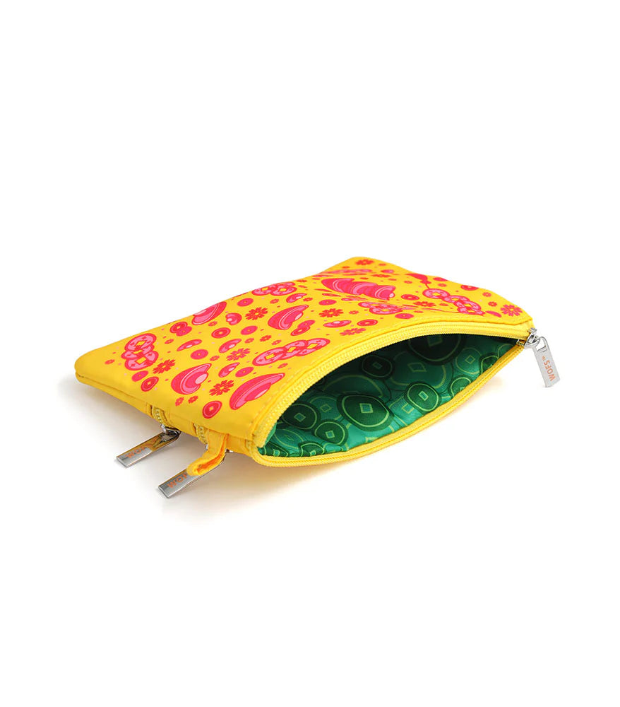 TRIPLE ZIPPER LUCKY POUCH LUCKY COINS & INGOTS (YELLOW) - 7631