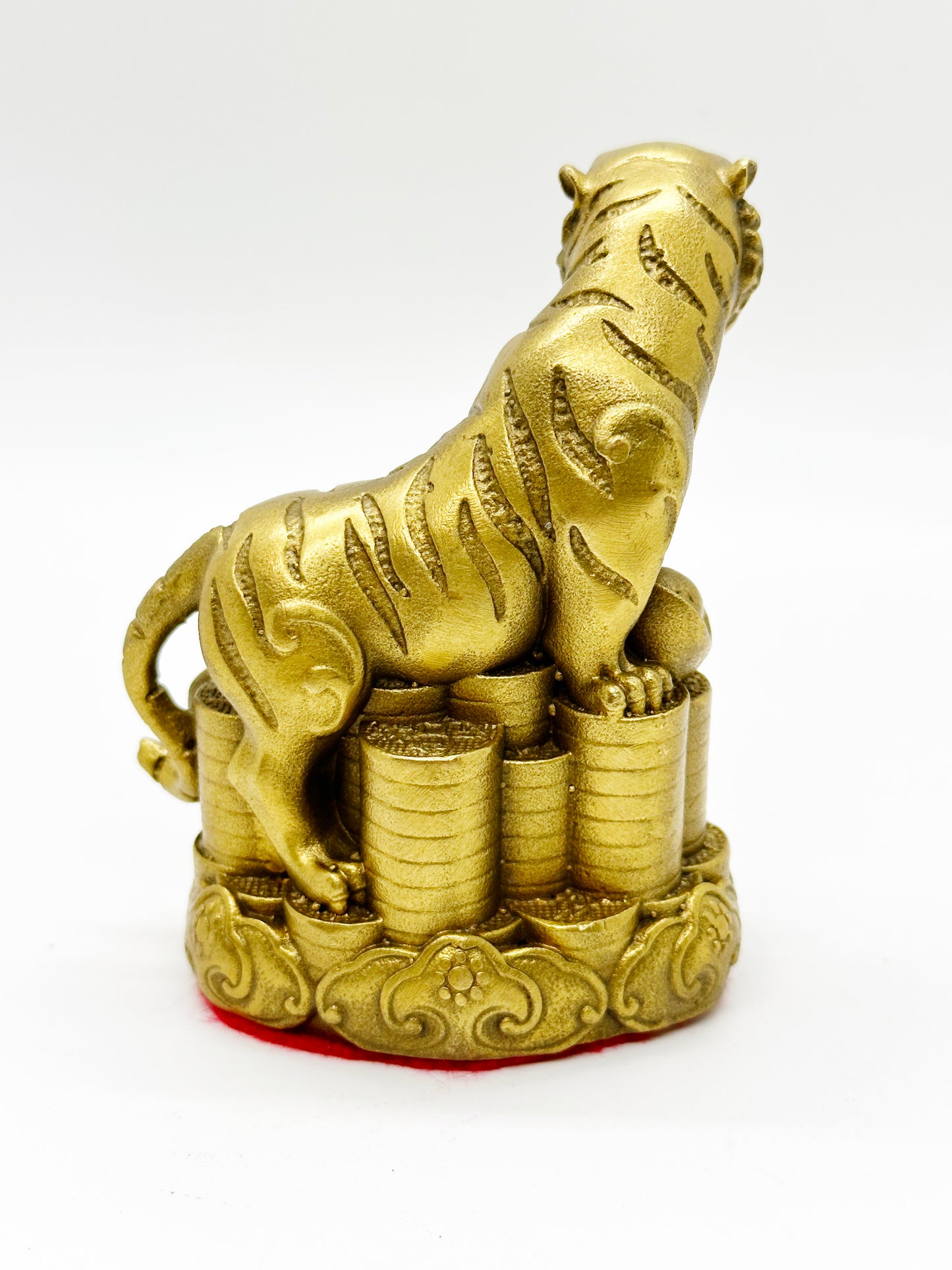 Brass Tiger Sitting On Coins For Wealth Luck - 4 Inches Height