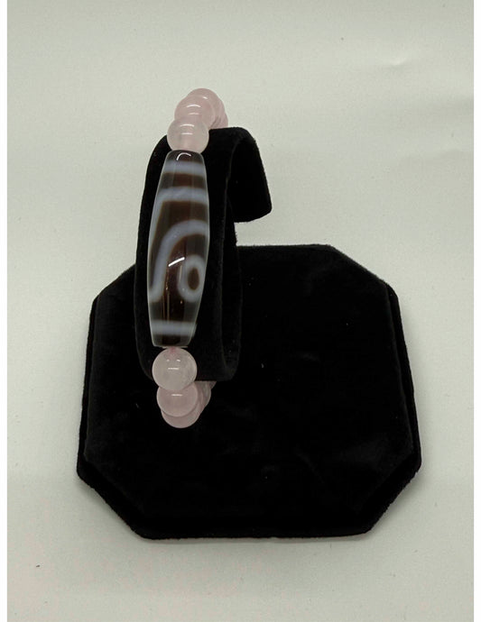 10984 - Two Eyed DZI with Rose Quartz Bracelet