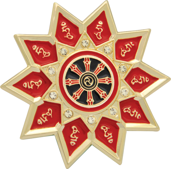 10 Hums Brooch With Dharmachakra Wheel