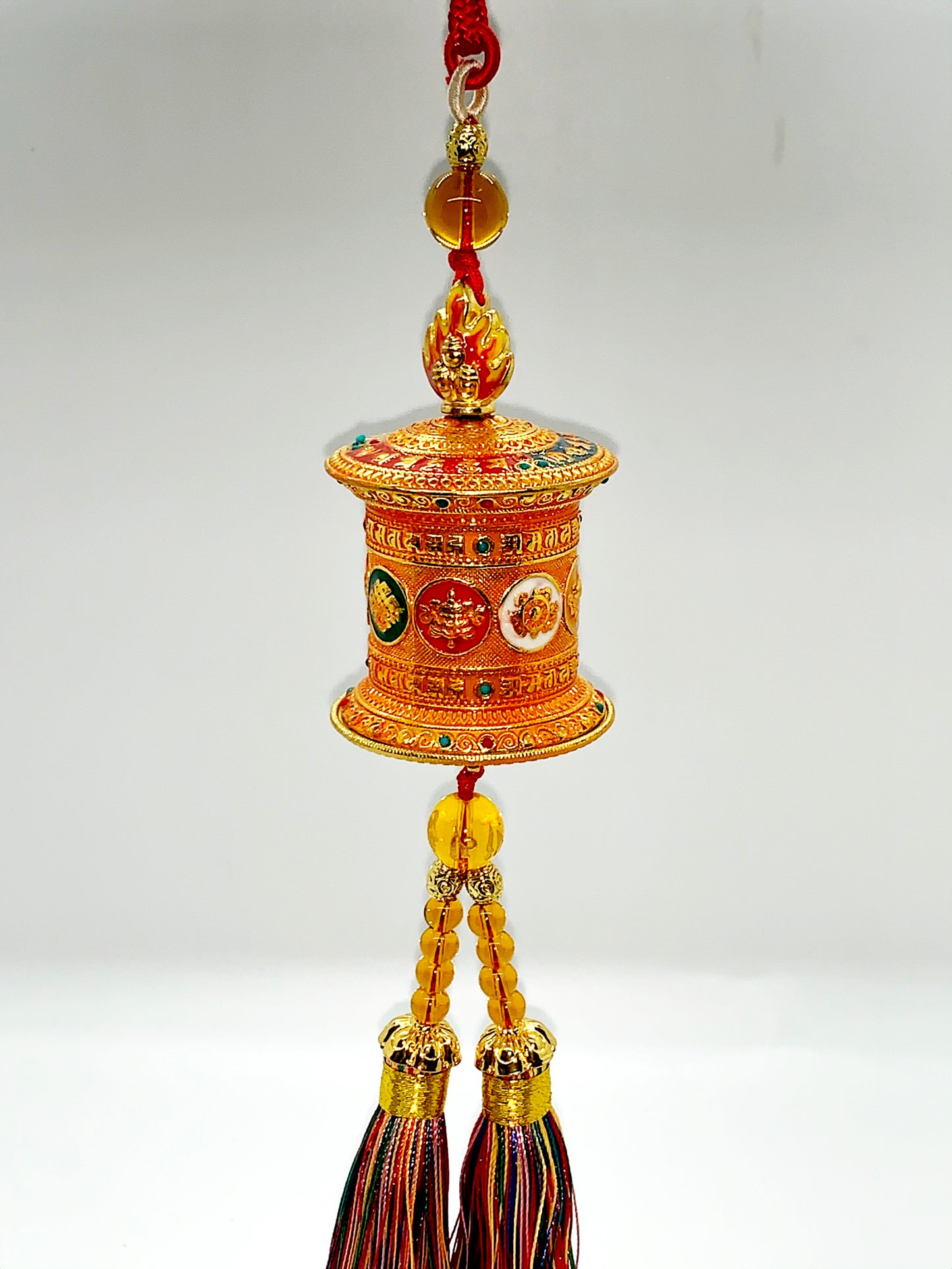 16416 - 8 Auspicious Symbols Prayer Wheel Hanging (Gold Color)