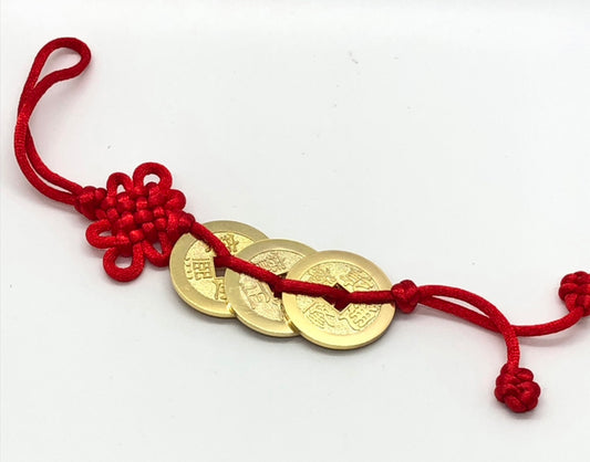 9232 - 3 Gold Coins Knotted With Red Ribbon