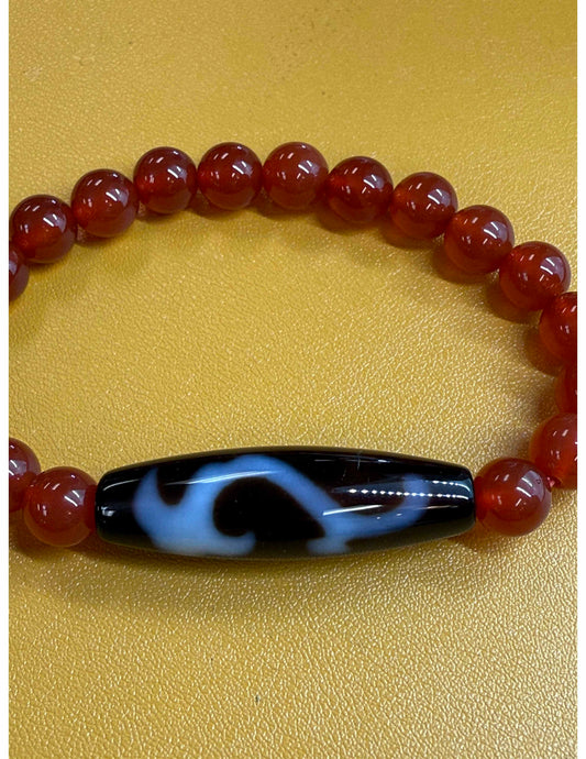 4206 - Ru Yi Dzi Bead With 8mm Red Agate Bracelet