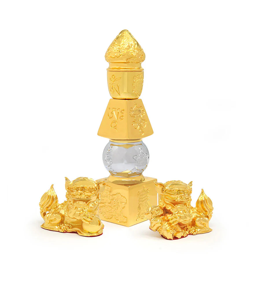 5 Element Pagoda with Fu Dogs - 8 Inches (3pcs/set)