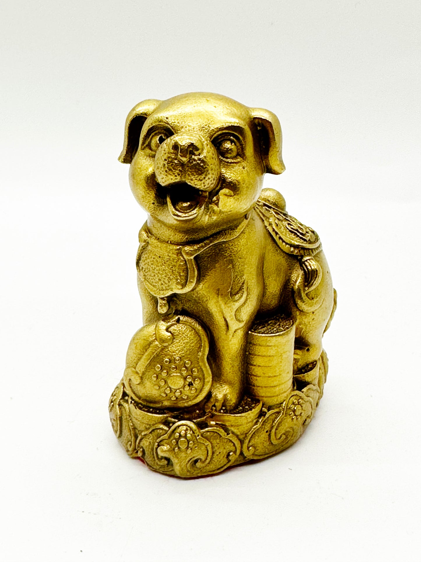 10738 - Brass Boar Sitting On Coins - 3 Inches Height