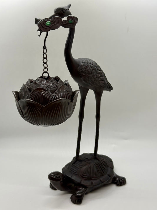 Crane and Turtle Holding Lotus Incense Burner (7045)