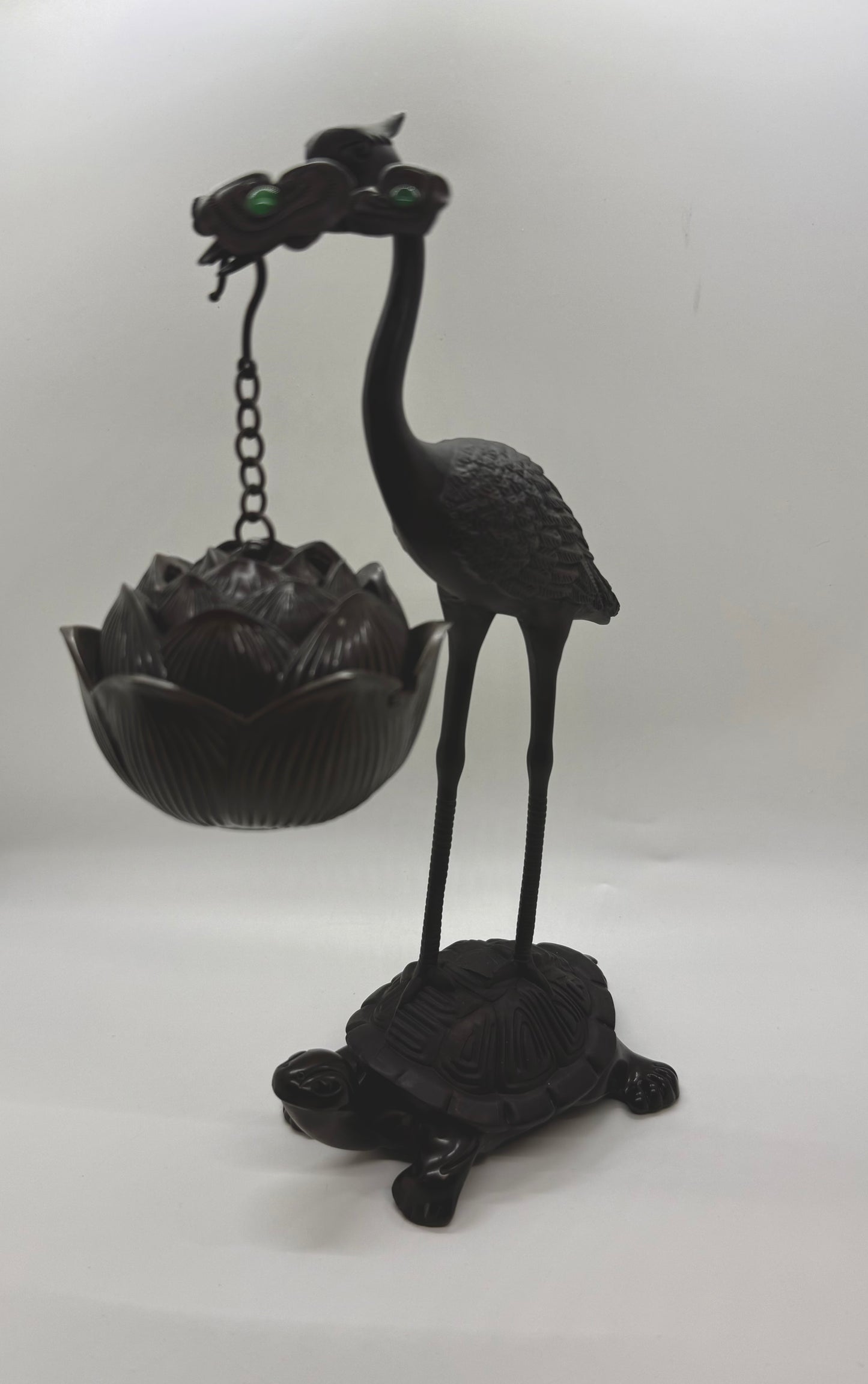 Crane and Turtle Holding Lotus Incense Burner (7045)
