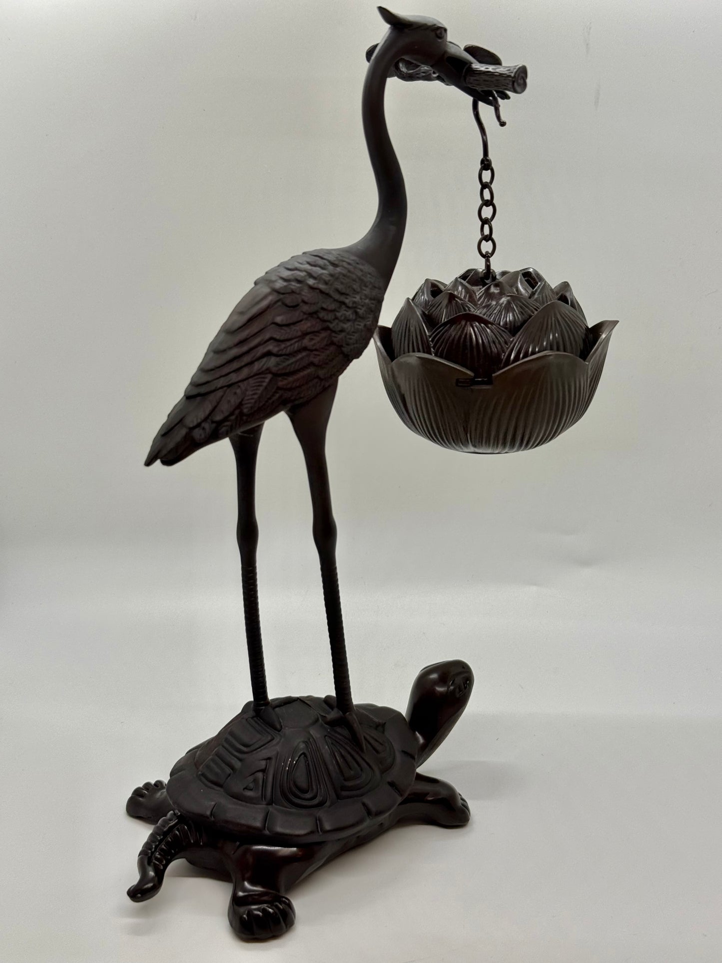 Crane and Turtle Holding Lotus Incense Burner (7045)