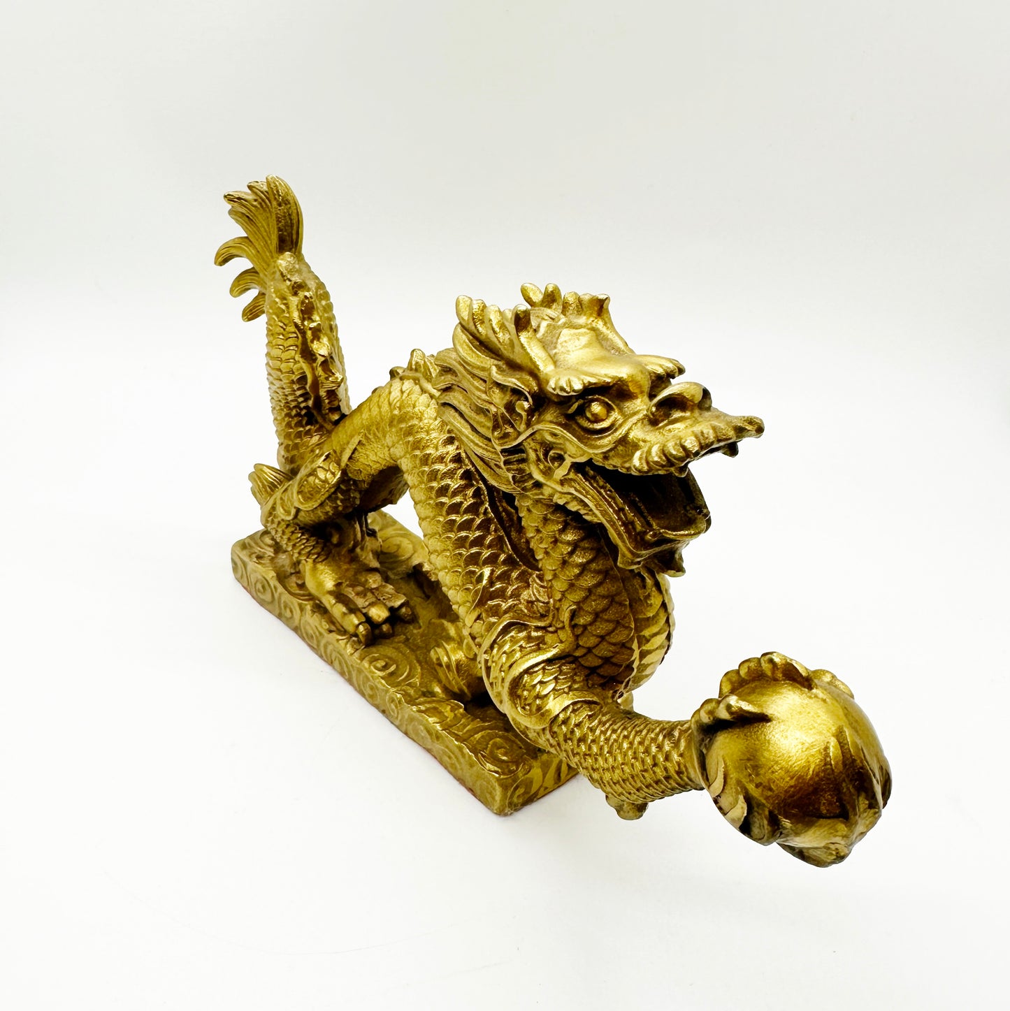 13206 - Brass Dragon Holding A Pearl - 5 Inches Length