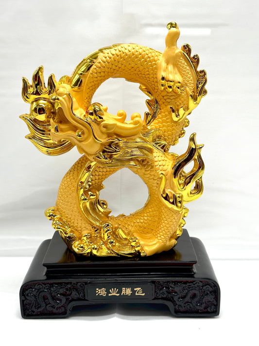 16082 - Rising Golden Dragon in Number 8 Shape For Wealth - 12 Inches Height