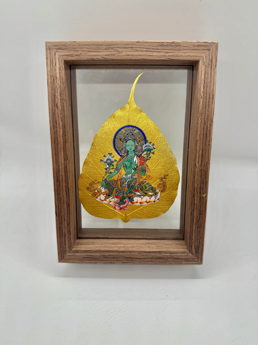 7064 - Golden Bodhi Leaf - Green Tara Frame 6 1/2 Height