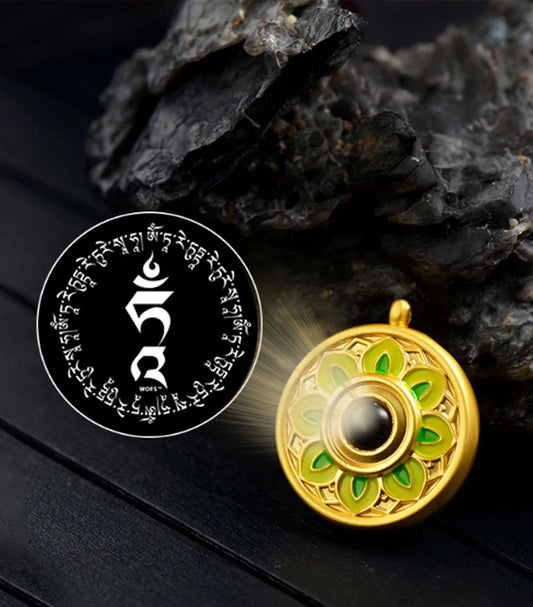 Green Tara Wheel Pendant With Chain - 7720