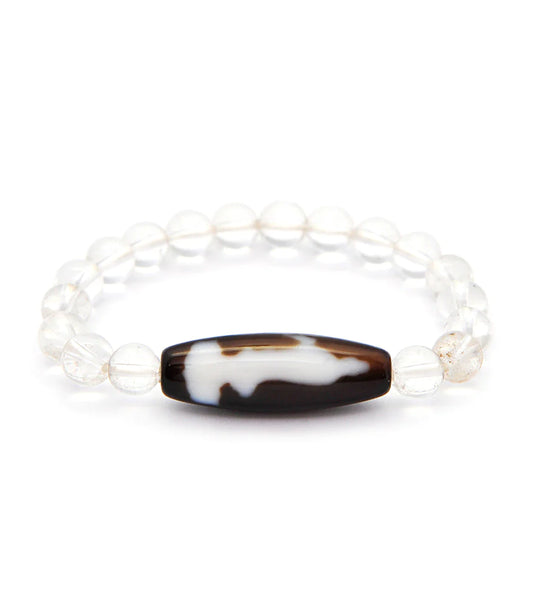 10819 - Kuan Yin Dzi With 8mm Smooth Clear Crystal Beads