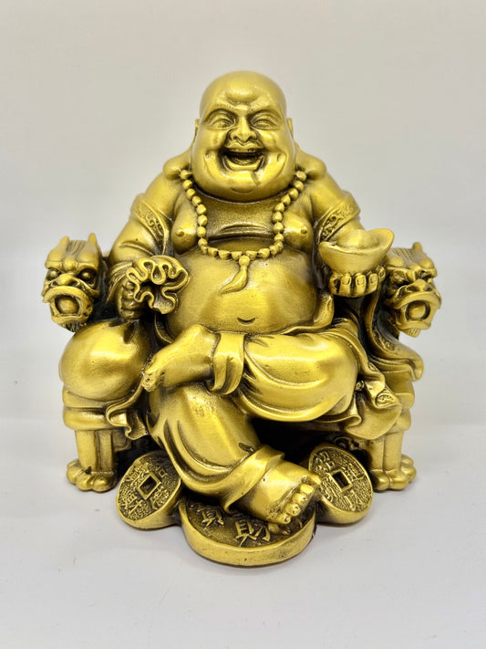 Brass Laughing Buddha Sitting on the Dragon Chair - 4"Height (1265)