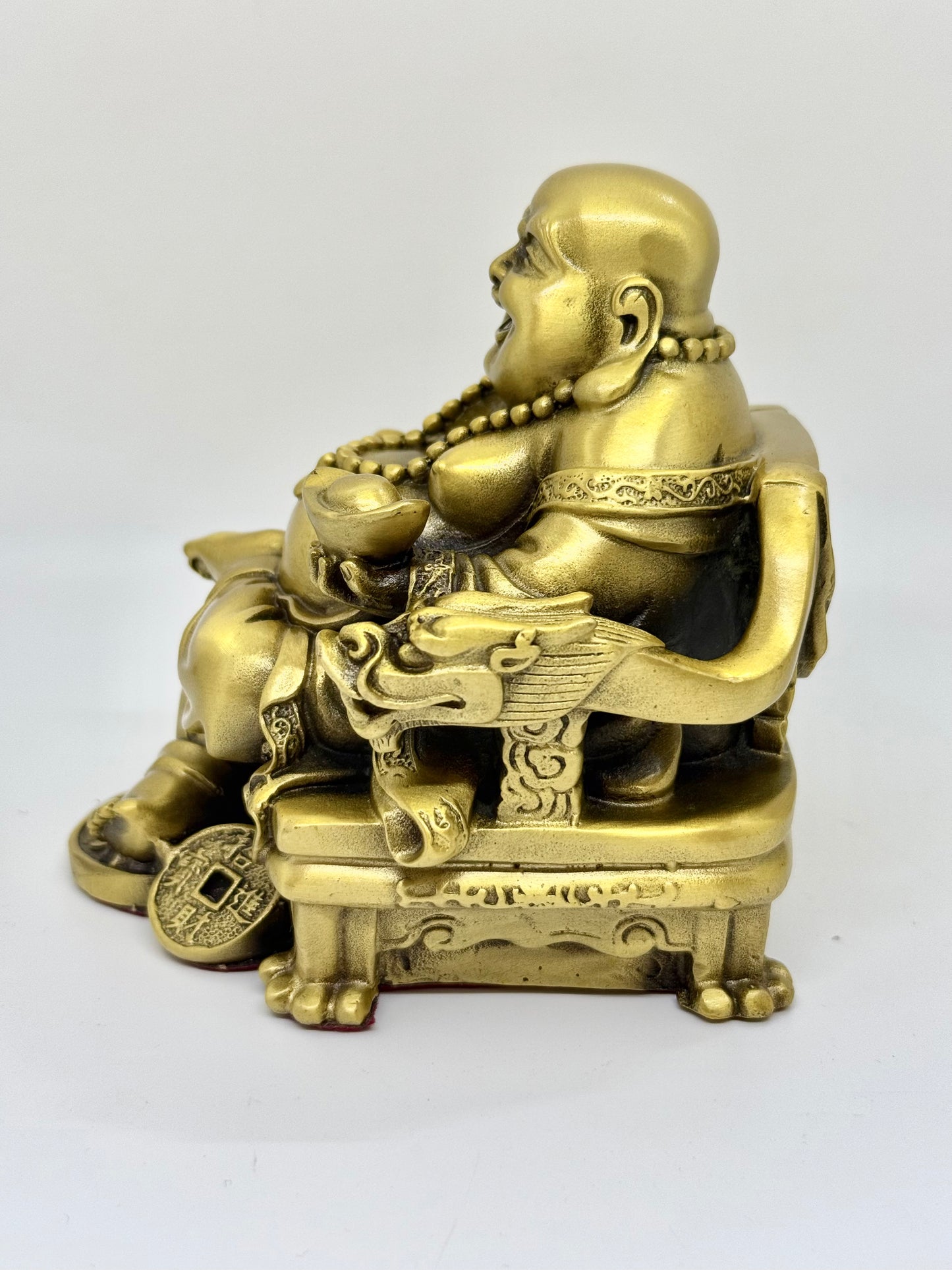 Brass Laughing Buddha Sitting on the Dragon Chair - 4"Height (1265)