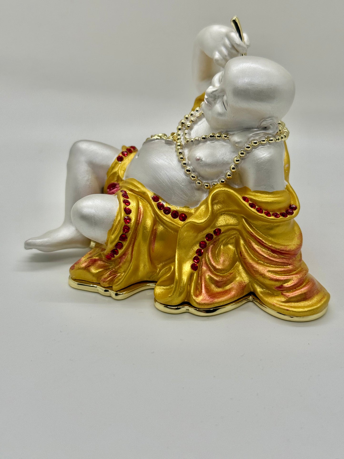 15100 - Laughing Buddha Gold/White with wealth mantra - 3 Inches Height