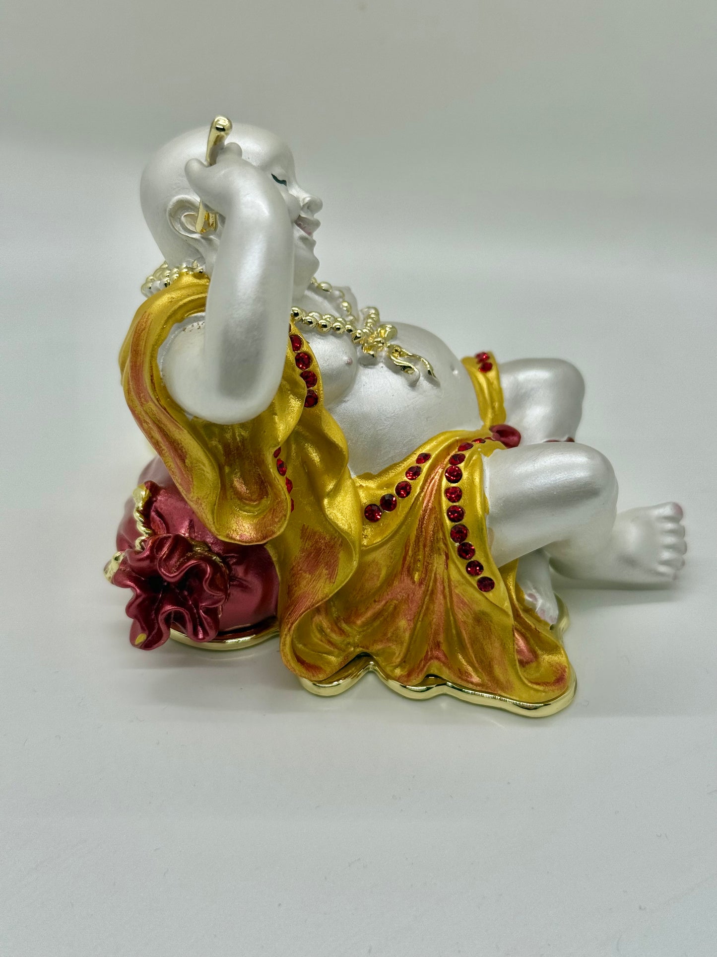 15100 - Laughing Buddha Gold/White with wealth mantra - 3 Inches Height