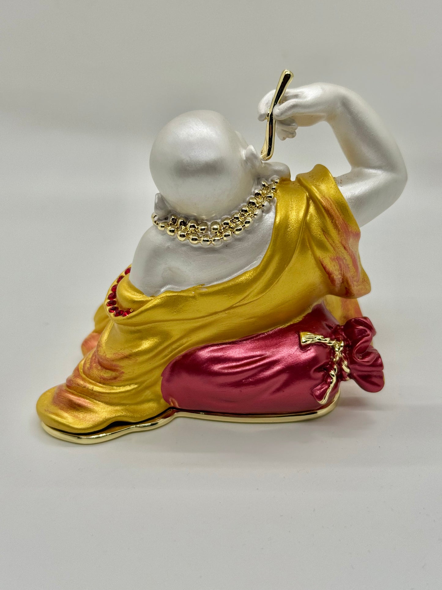 15100 - Laughing Buddha Gold/White with wealth mantra - 3 Inches Height