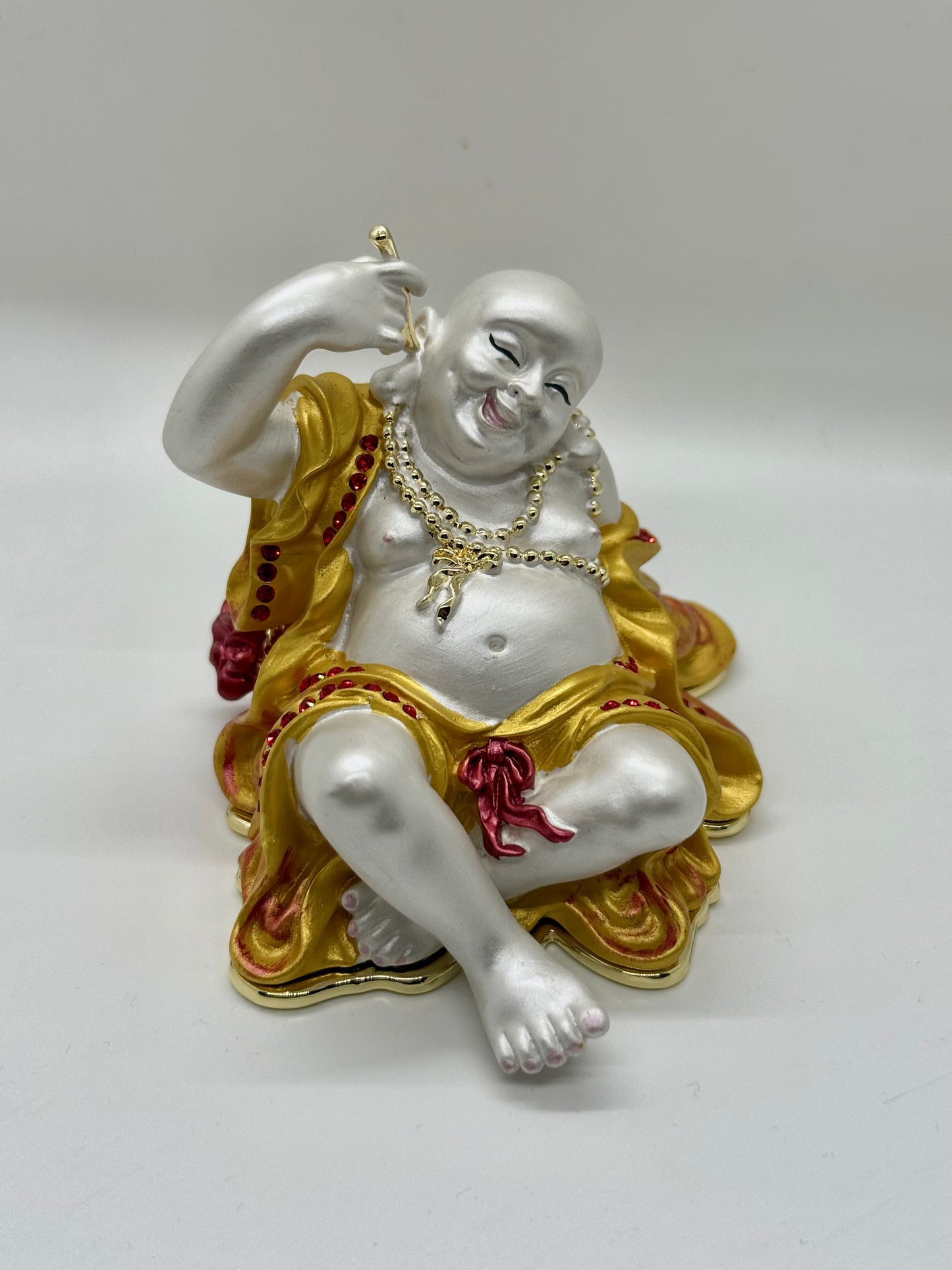 15100 - Laughing Buddha Gold/White with wealth mantra - 3 Inches Height