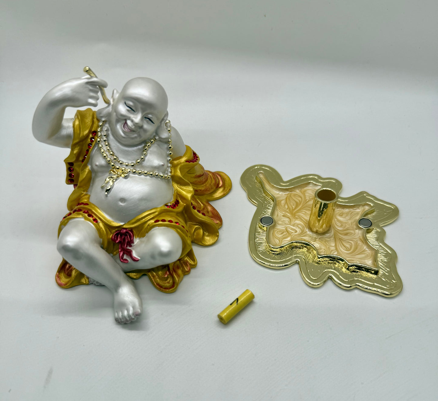 15100 - Laughing Buddha Gold/White with wealth mantra - 3 Inches Height